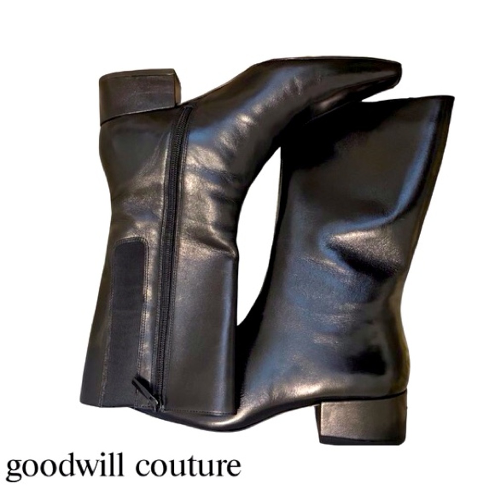 JCrew Collection Square Toe boots in Black Leather